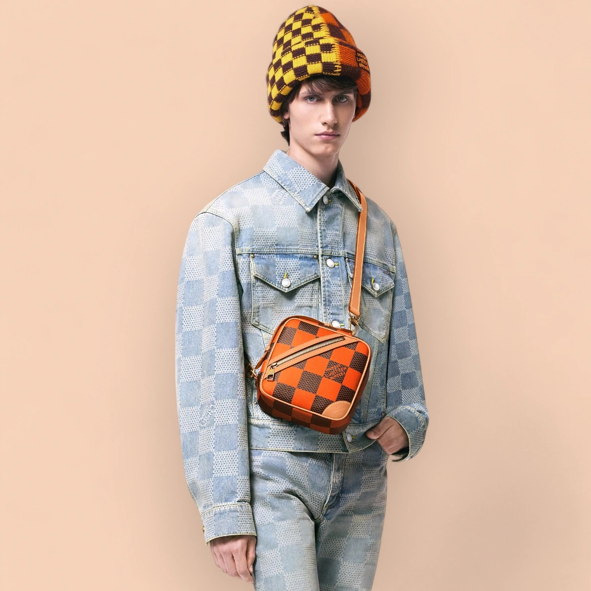 高仿奢侈品包LV Chess 橙色男士棋盤格郵差包-N40548正品級別-貨到付款
