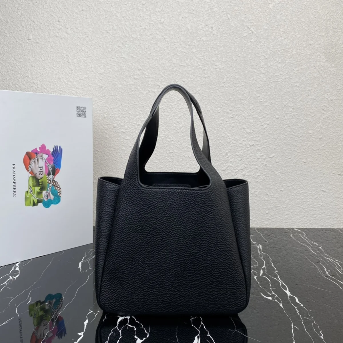 頂級高仿包Prada Flou 1BG335 PM黑色皮革手提包包正品級別-貨到付款
