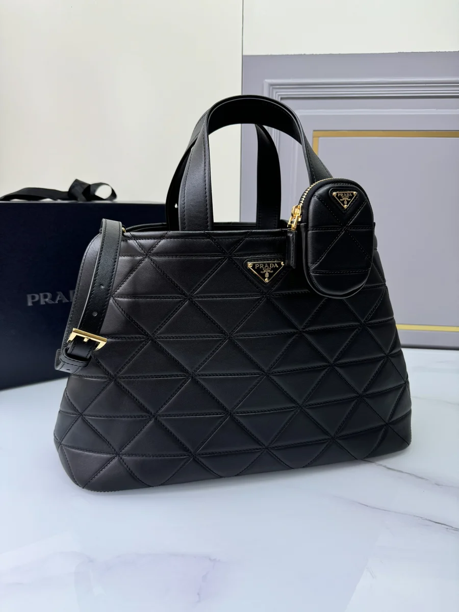 高仿包批發Prada Symbole 1BG547 MM黑色皮革手提包包正品級別-貨到付款