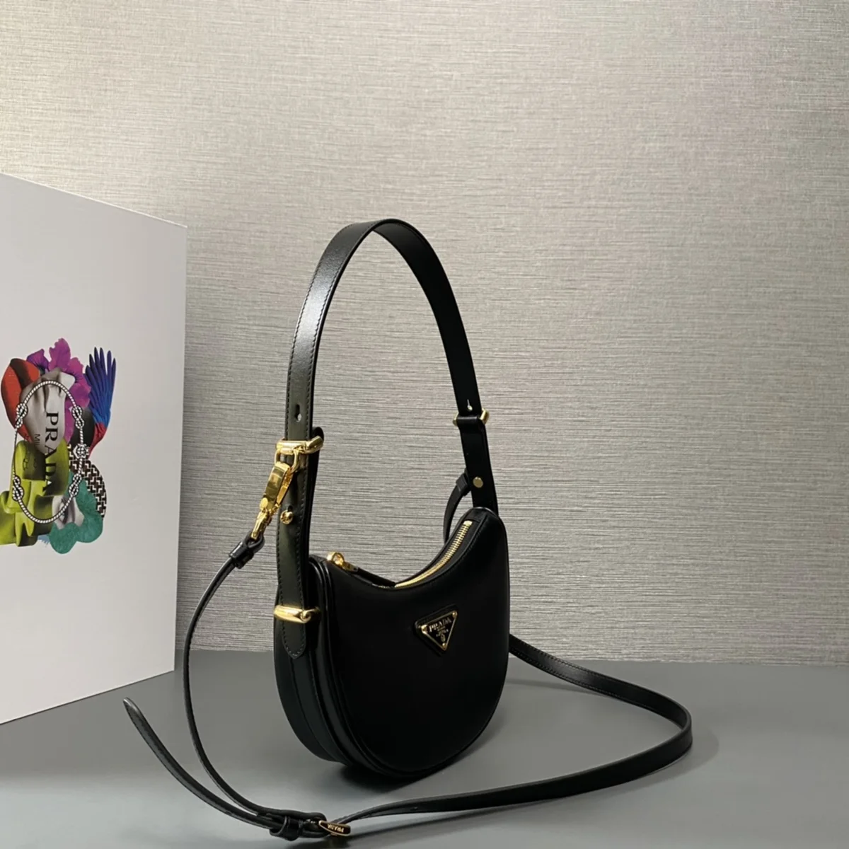 高仿包批發Prada Mini 1BC199 PM黑色皮革單肩包包正品級別-貨到付款