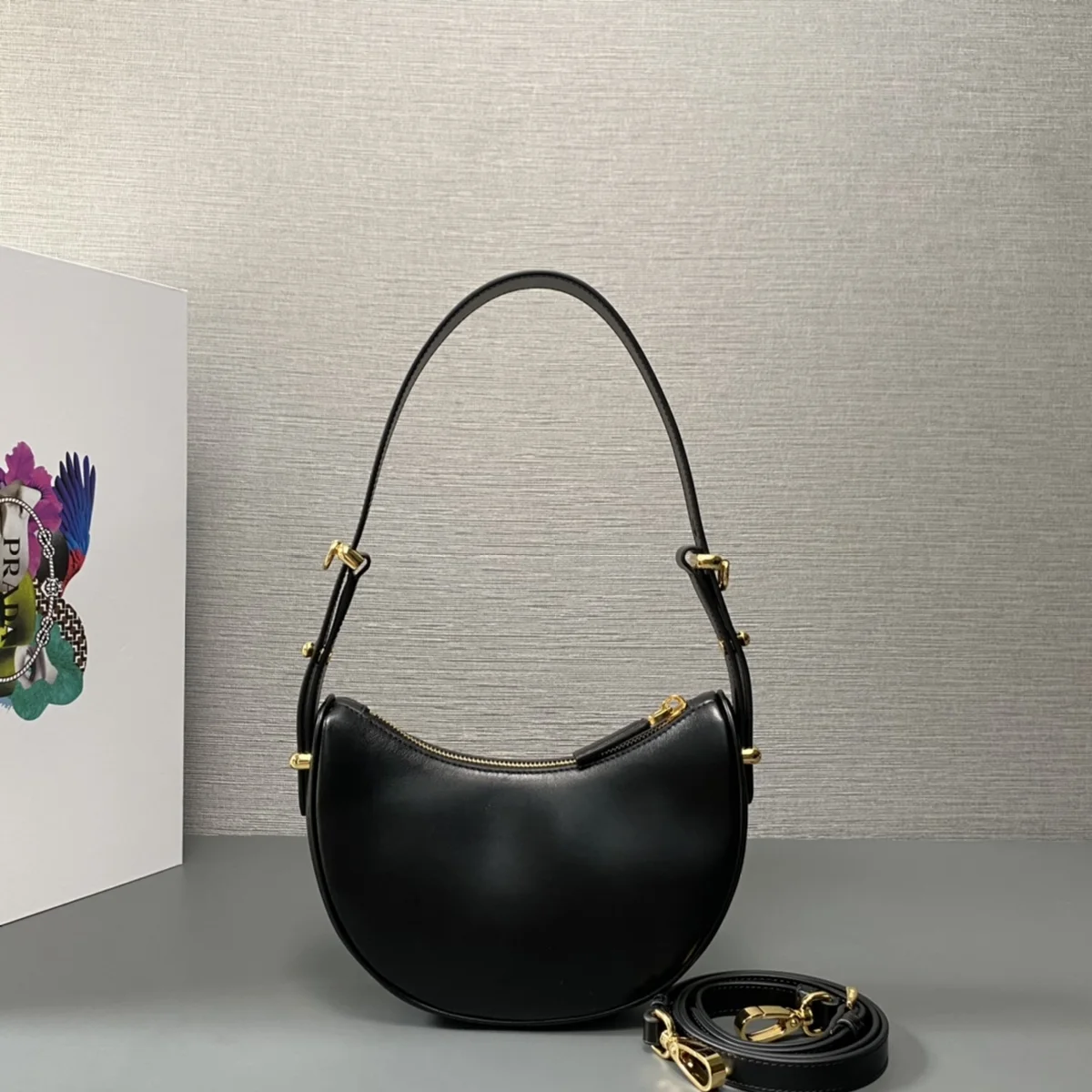 高仿包批發Prada Mini 1BC199 PM黑色皮革單肩包包正品級別-貨到付款
