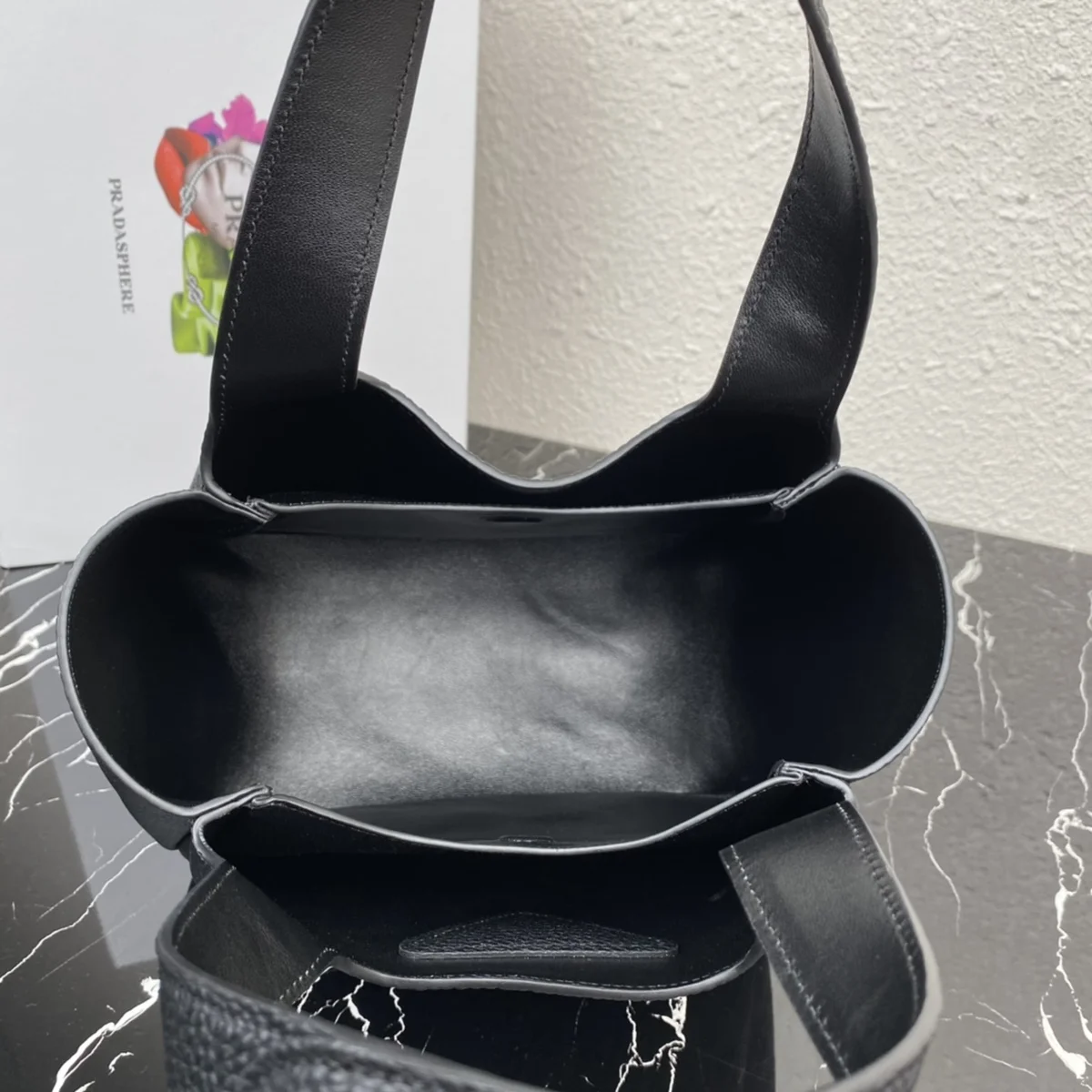 頂級高仿包Prada Flou 1BG335 PM黑色皮革手提包包正品級別-貨到付款