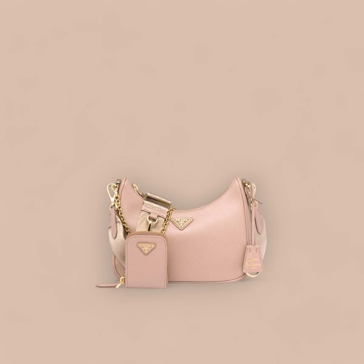 高仿奢侈品包Prada Re-Edition 1BH204 MM粉色皮革肩背包包正品級別-貨到付款