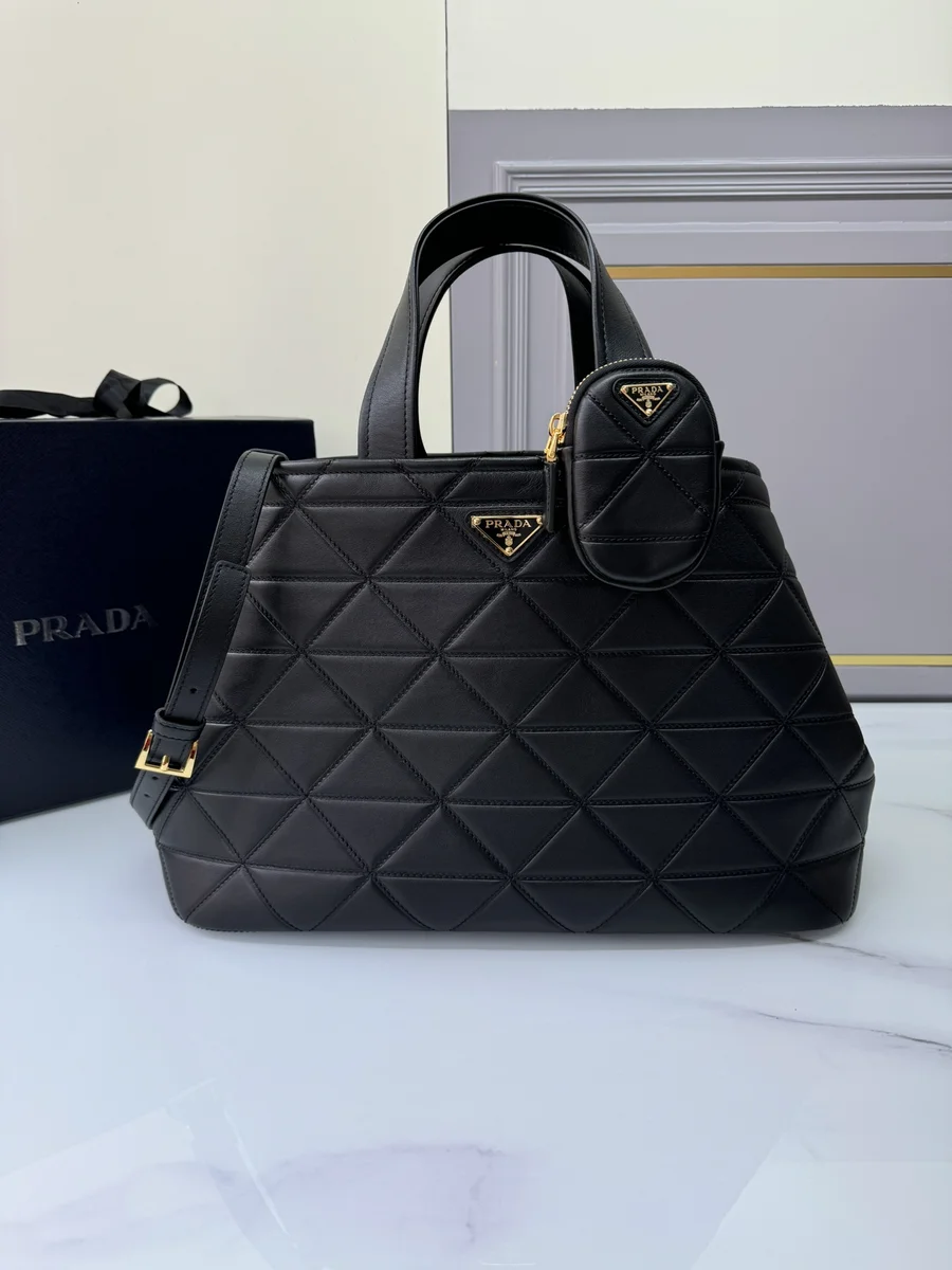 高仿包批發Prada Symbole 1BG547 MM黑色皮革手提包包正品級別-貨到付款