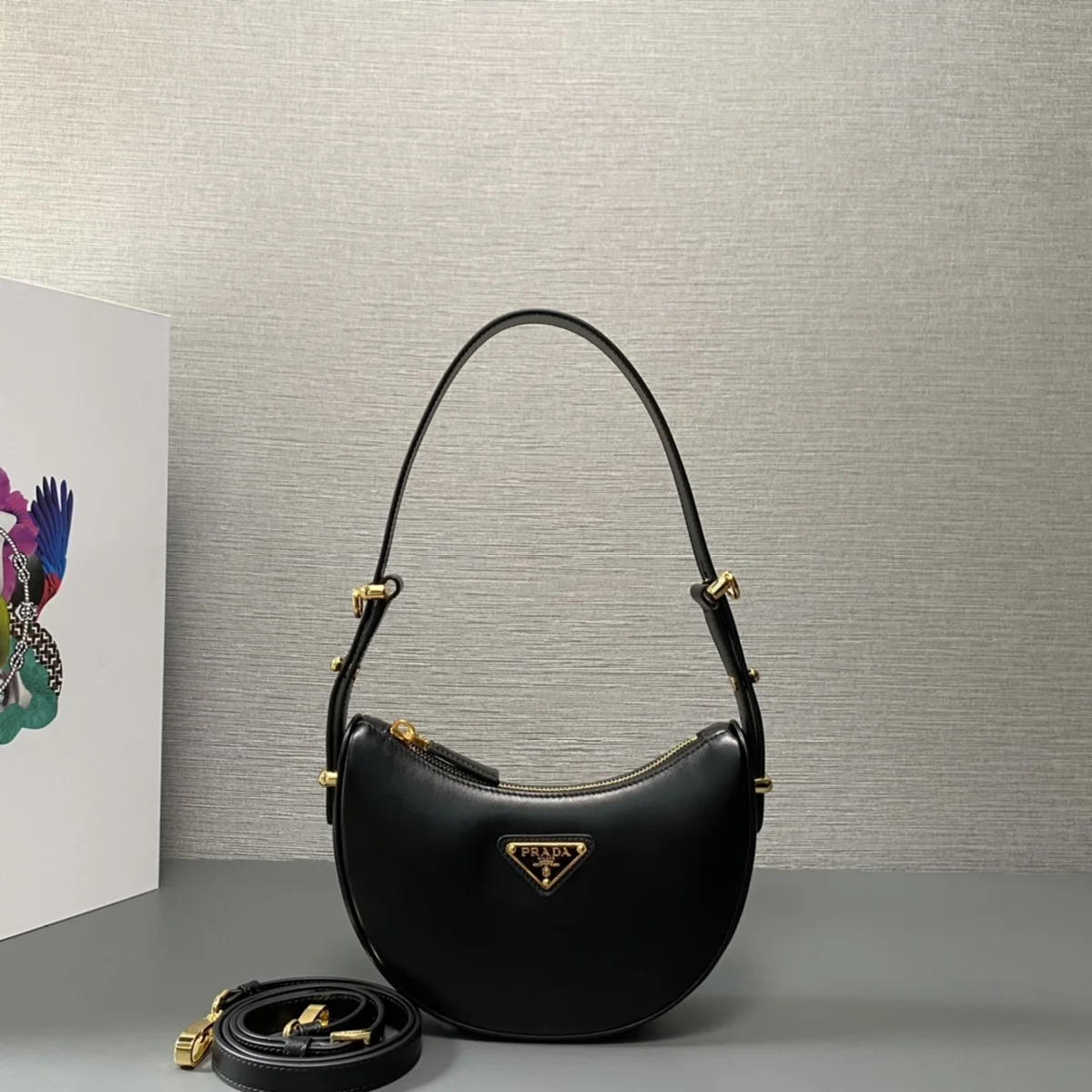 高仿包批發Prada Mini 1BC199 PM黑色皮革單肩包包正品級別-貨到付款