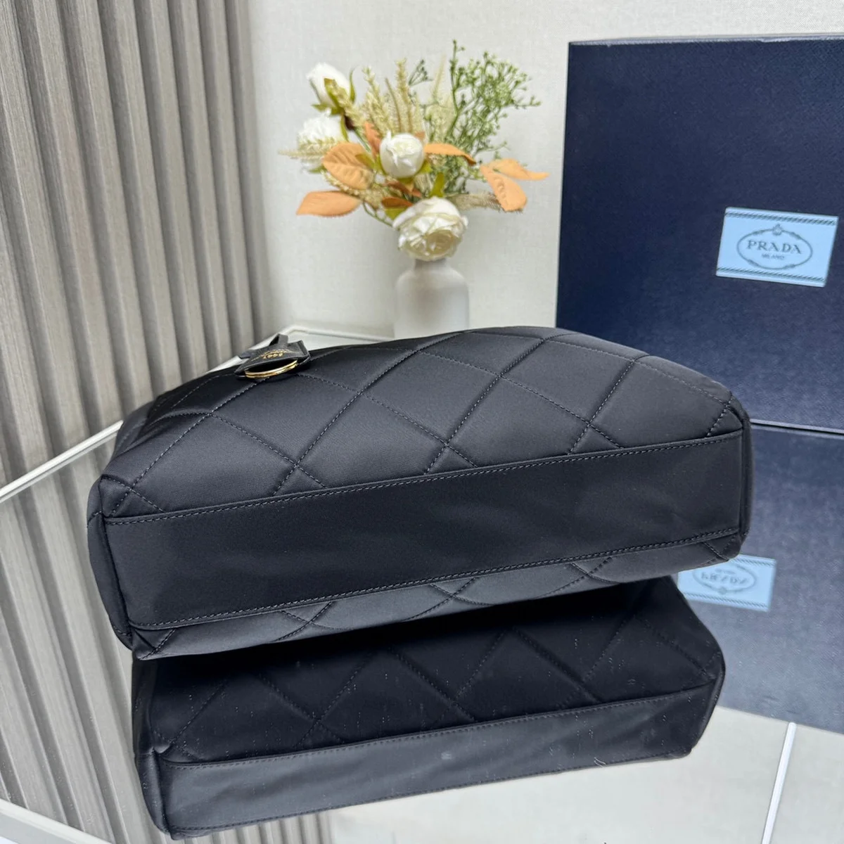 高仿名牌包Prada Re-Nylon 1BG529 MM黑色尼龍托特包包正品級別-貨到付款