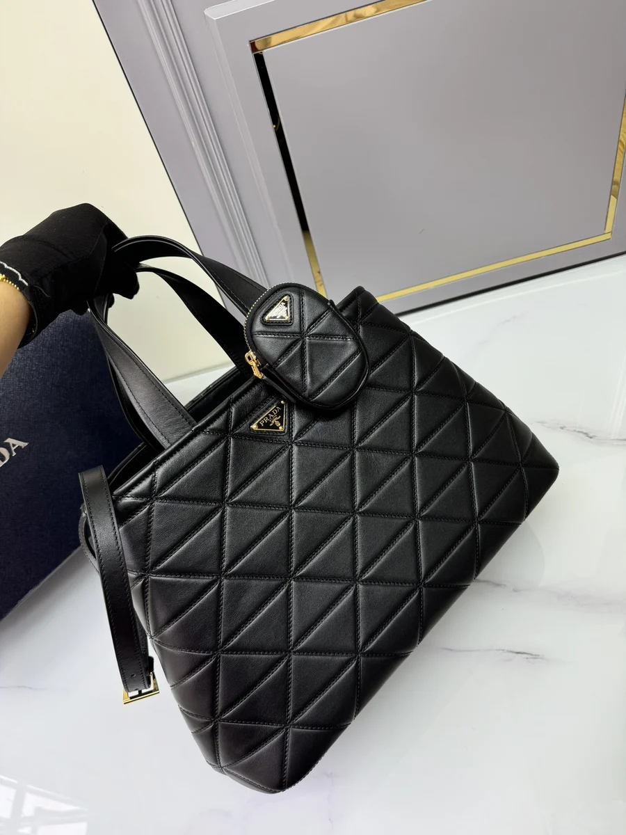 高仿包批發Prada Symbole 1BG547 MM黑色皮革手提包包正品級別-貨到付款