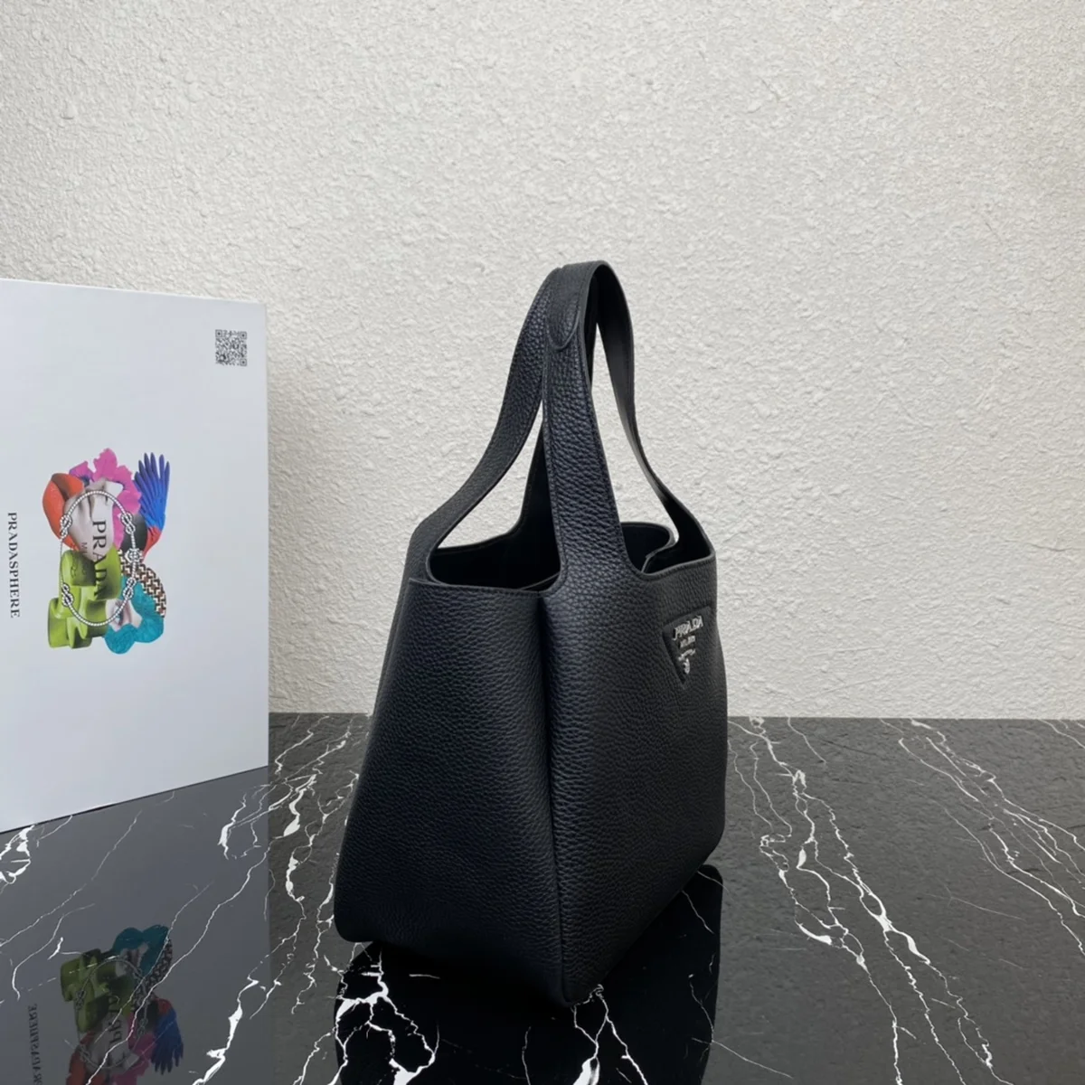 頂級高仿包Prada Flou 1BG335 PM黑色皮革手提包包正品級別-貨到付款