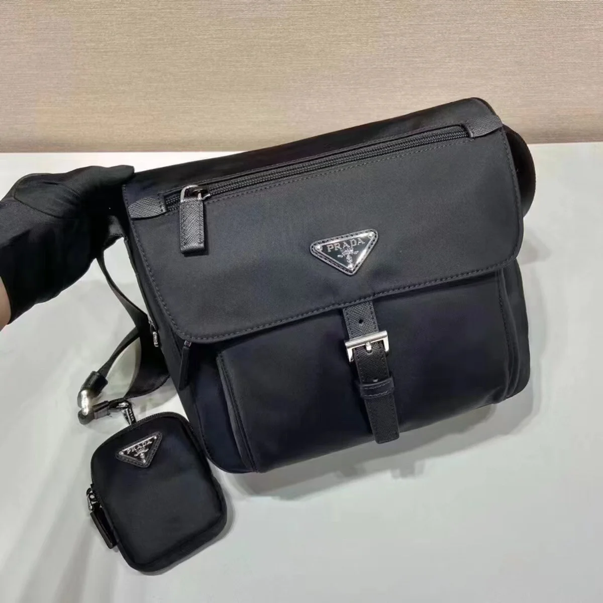 高仿包直銷Prada ReNylon 1BD994 MM黑色尼龍單肩包包正品級別-貨到付款
