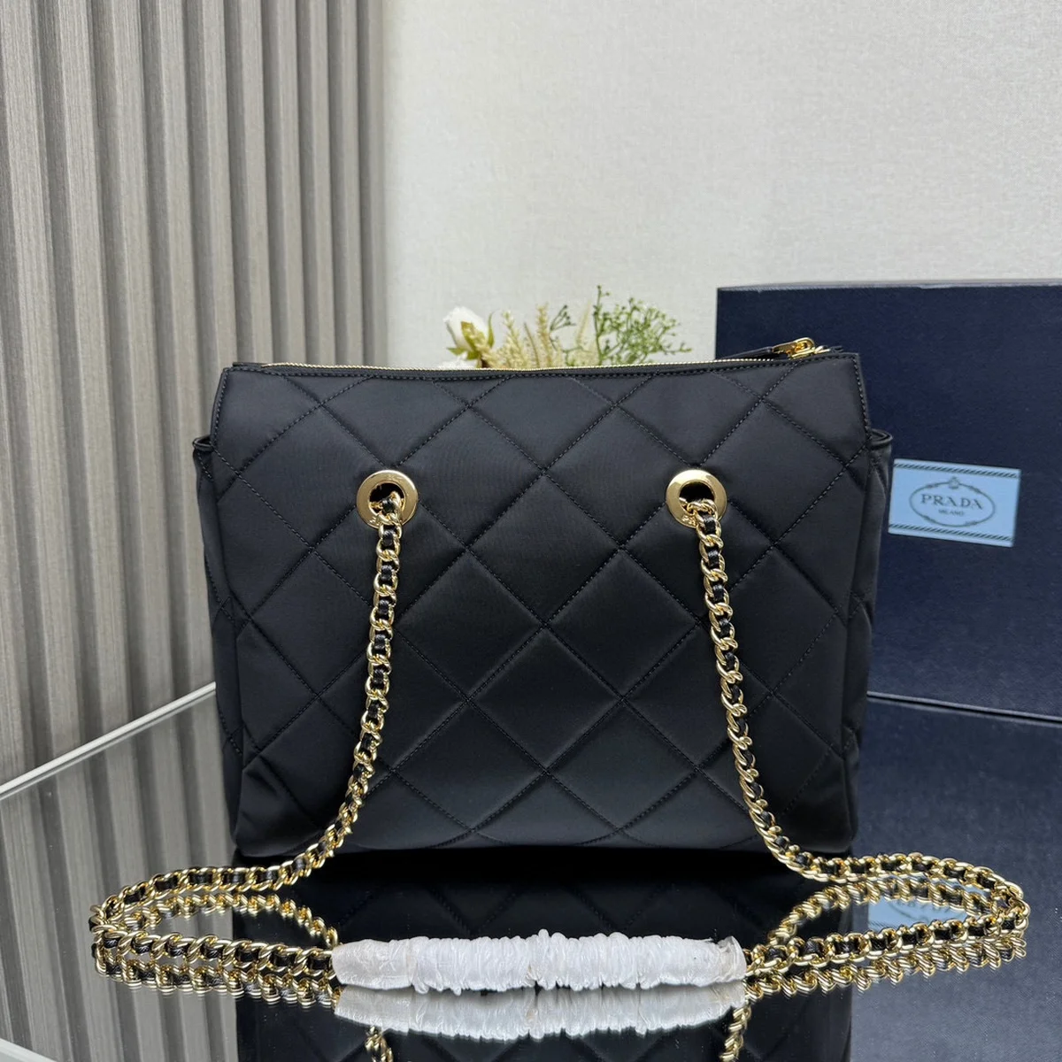 高仿名牌包Prada Re-Nylon 1BG529 MM黑色尼龍托特包包正品級別-貨到付款