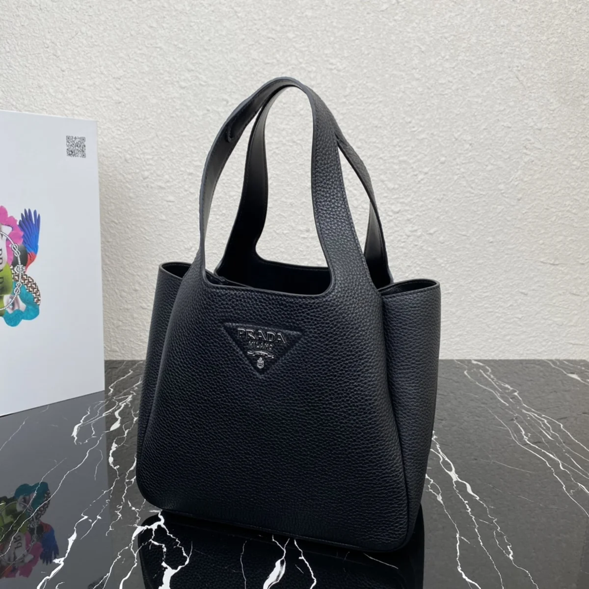 頂級高仿包Prada Flou 1BG335 PM黑色皮革手提包包正品級別-貨到付款