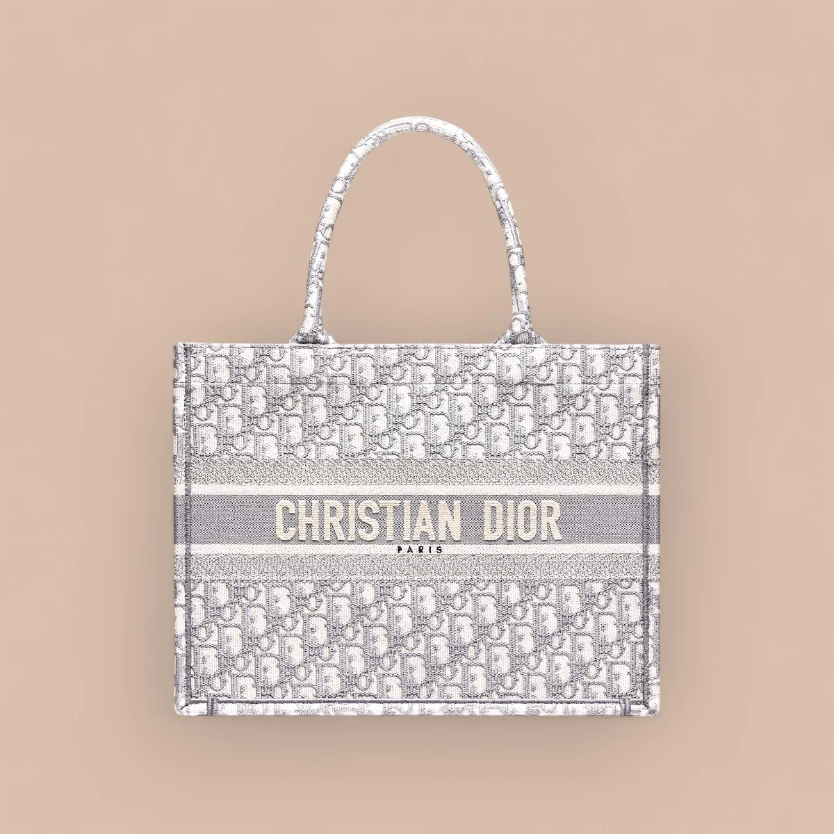 高仿奢侈品包Dior BookTote 米白色和灰色Dior Oblique 刺繡托特包-M1296正品級別-貨到付款