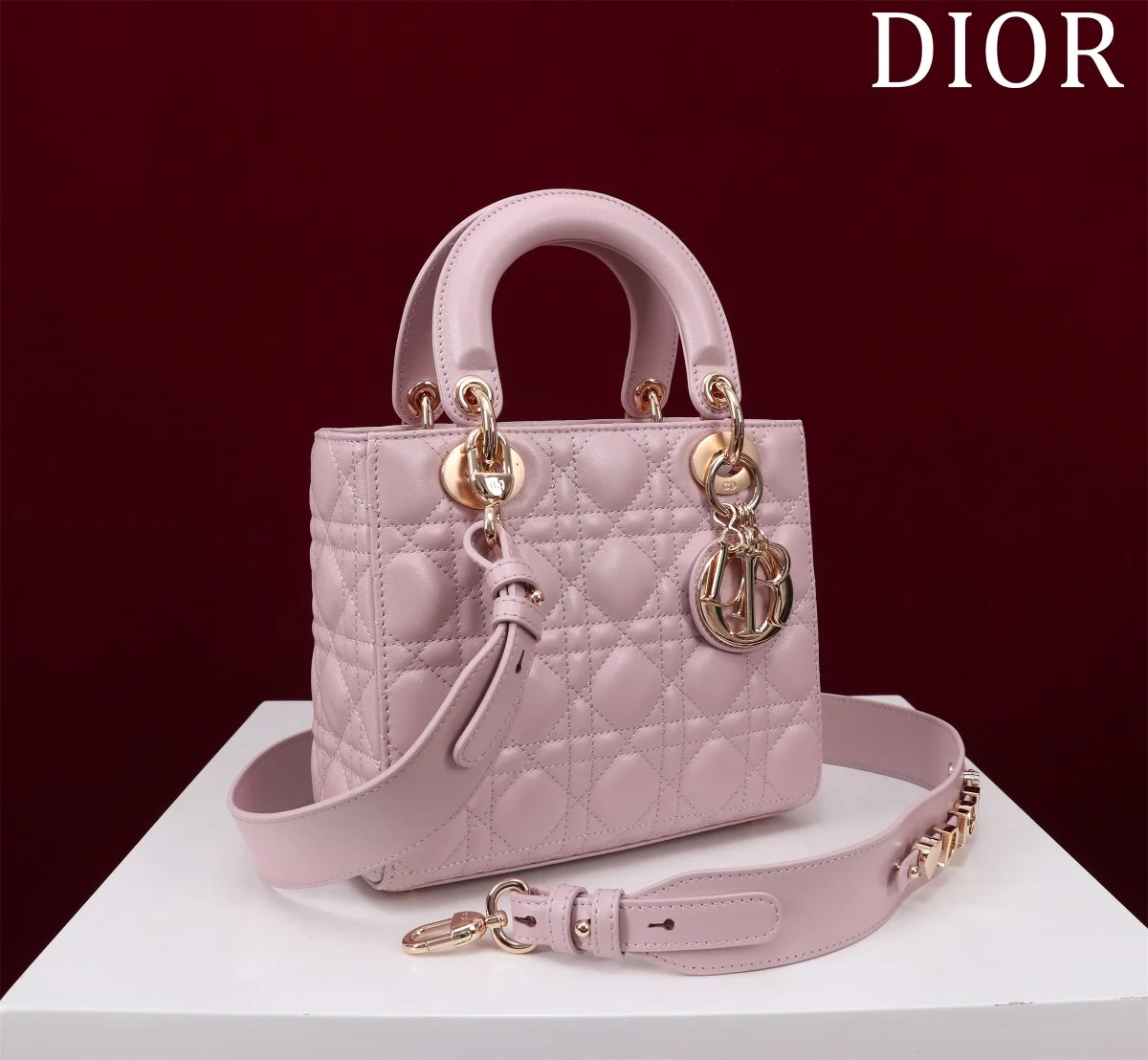 高仿包廠家Dior Lady 胭脂粉 羊皮斜挎包PM-M0538正品級別-貨到付款