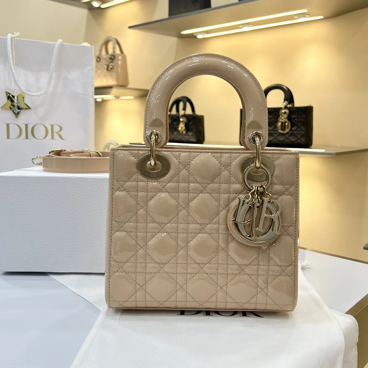 高仿名牌包Dior Lady 米色斜挎包PM-M0531正品級別-貨到付款